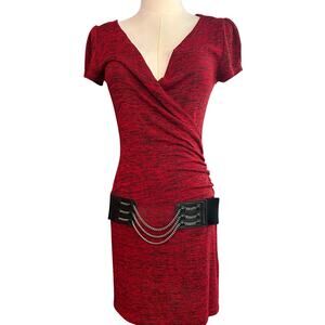 Vtg Dress Red/Black Belt w/ Chains Goth Y2K Punk Body Con Body Central Sz M